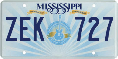 MS license plate ZEK727