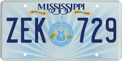 MS license plate ZEK729