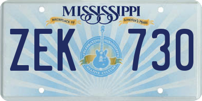 MS license plate ZEK730