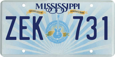 MS license plate ZEK731