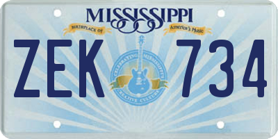 MS license plate ZEK734