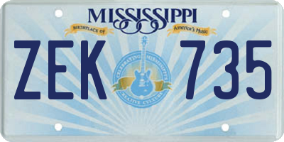MS license plate ZEK735