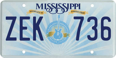MS license plate ZEK736