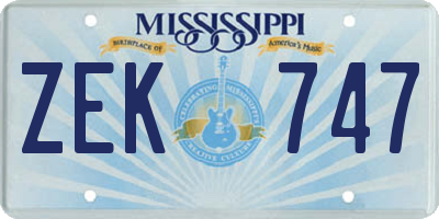 MS license plate ZEK747