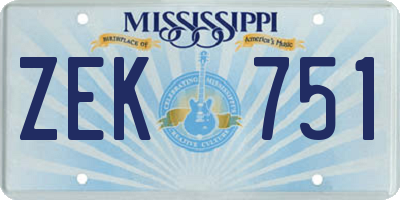 MS license plate ZEK751
