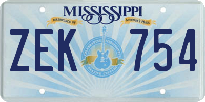 MS license plate ZEK754