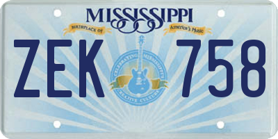 MS license plate ZEK758