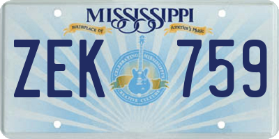 MS license plate ZEK759