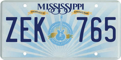 MS license plate ZEK765