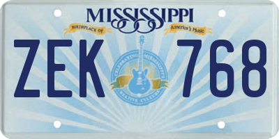 MS license plate ZEK768