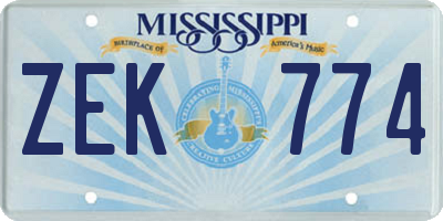 MS license plate ZEK774