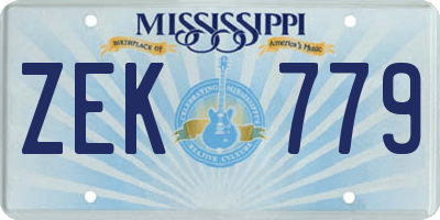 MS license plate ZEK779