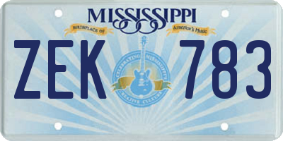 MS license plate ZEK783