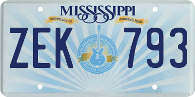 MS license plate ZEK793