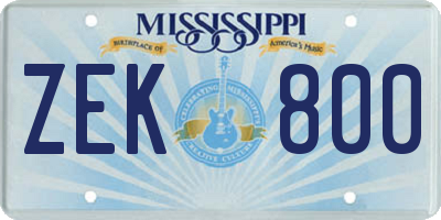 MS license plate ZEK800