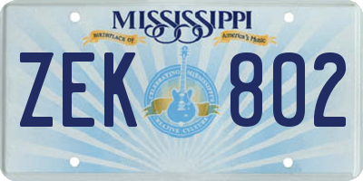 MS license plate ZEK802