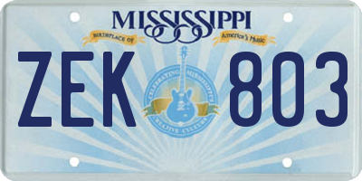 MS license plate ZEK803