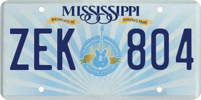 MS license plate ZEK804