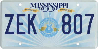MS license plate ZEK807
