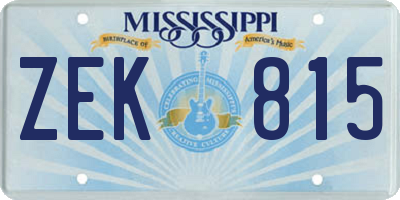 MS license plate ZEK815