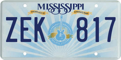 MS license plate ZEK817