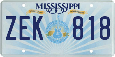 MS license plate ZEK818