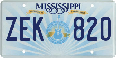 MS license plate ZEK820