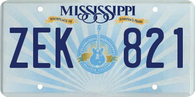 MS license plate ZEK821