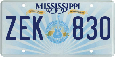 MS license plate ZEK830