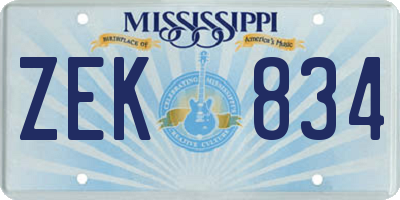 MS license plate ZEK834