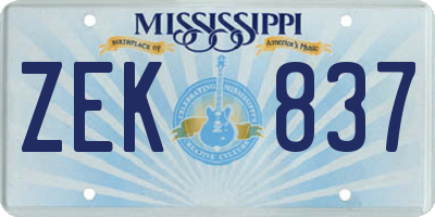 MS license plate ZEK837