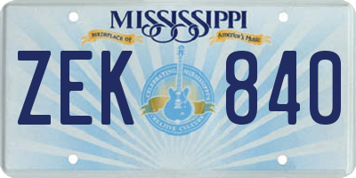 MS license plate ZEK840