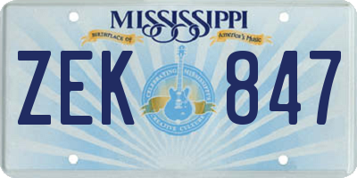 MS license plate ZEK847