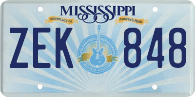 MS license plate ZEK848