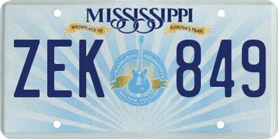 MS license plate ZEK849