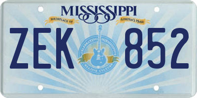 MS license plate ZEK852