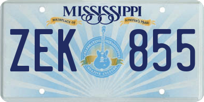 MS license plate ZEK855