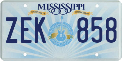 MS license plate ZEK858