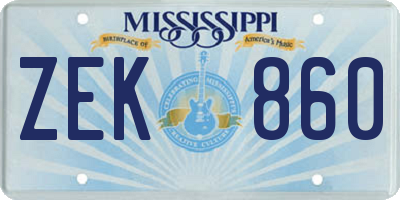 MS license plate ZEK860