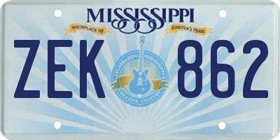 MS license plate ZEK862
