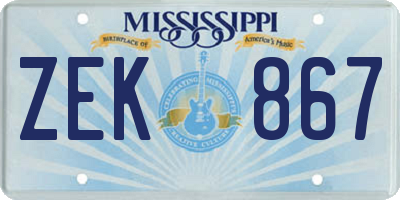 MS license plate ZEK867