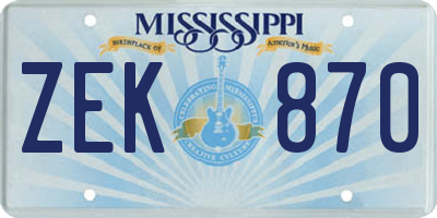 MS license plate ZEK870