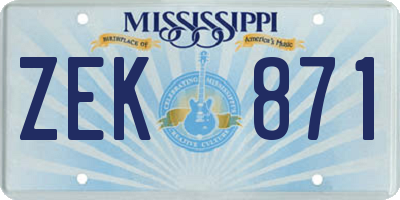 MS license plate ZEK871