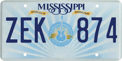 MS license plate ZEK874