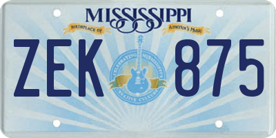 MS license plate ZEK875