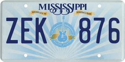 MS license plate ZEK876