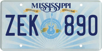 MS license plate ZEK890