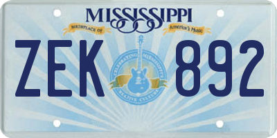 MS license plate ZEK892