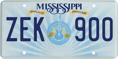 MS license plate ZEK900