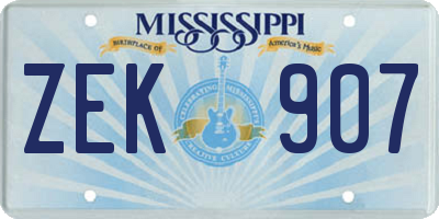 MS license plate ZEK907